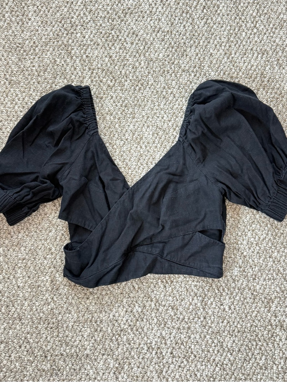 Anthropologie Black Puff-Sleeve Wrap Top